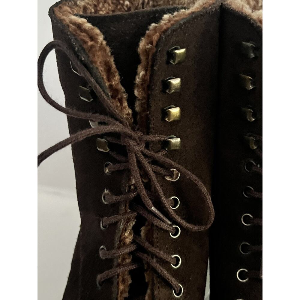 Stephane Kelian PARIS Shearling Ankle Boots •9• Brown Suede Leather Heeled Shoes - Picture 11 of 11